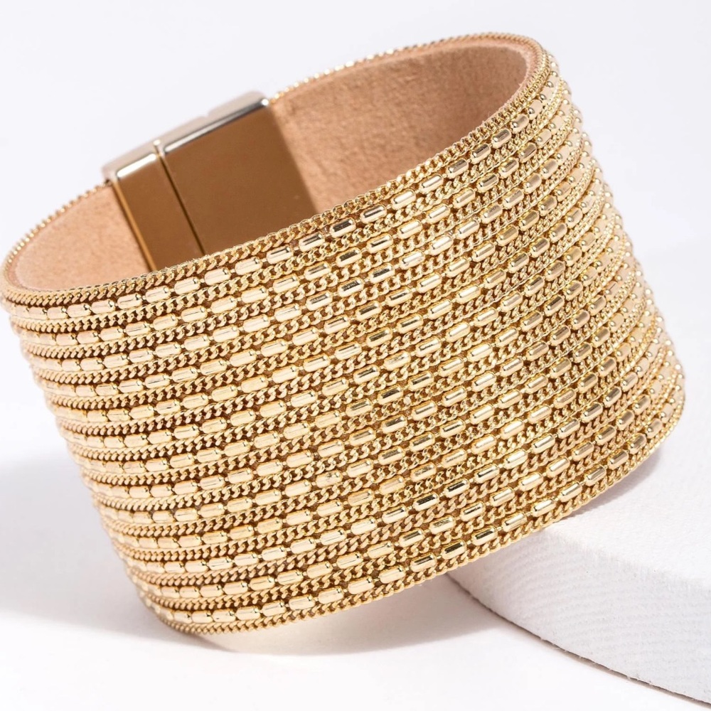 SAACHI Rock n Roll Leather Cuff Bracelet NWT